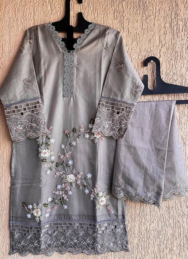 Organza Grey Traditional Wear Embroidery Work Readymade Pakistani Suit